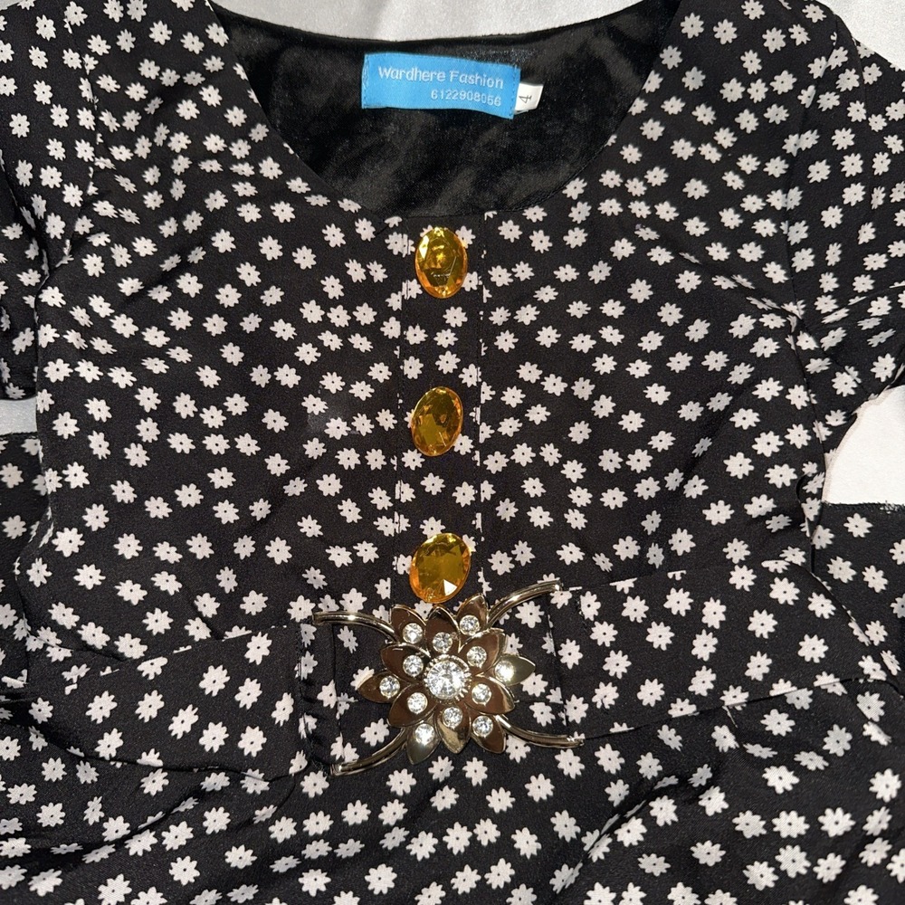 Vintage Wardhere Fashion Black Dress Size 4 Gem Buttons Belt - Picture 8 of 12
